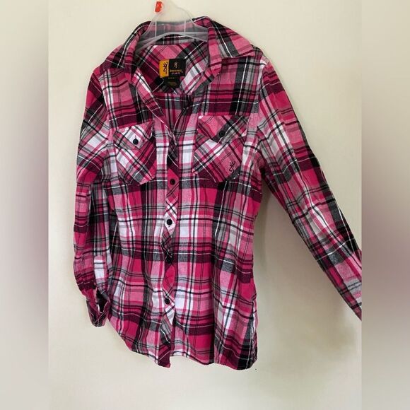 Browning Pink and Black Plaid Button up Blouse Top - Picture 1 of 5